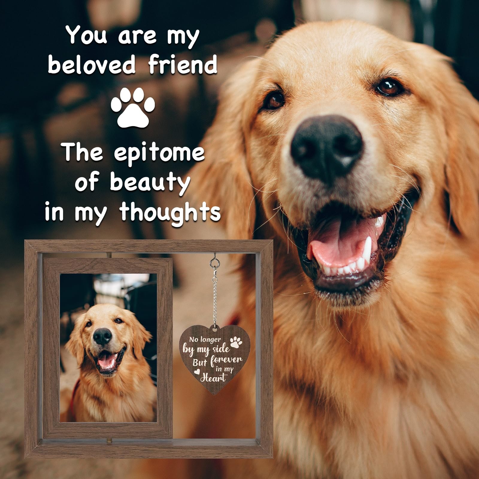 Pet Memorial Gifts for Loss of Dog, 4×6 Rotating Wooden Picture Frame, Loss o…