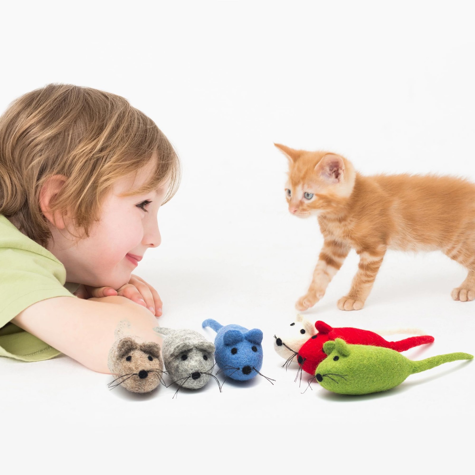 Glaciart One Felt Mouse Cat Toys, 6-Pack – Natural Wool, Catnip Infused