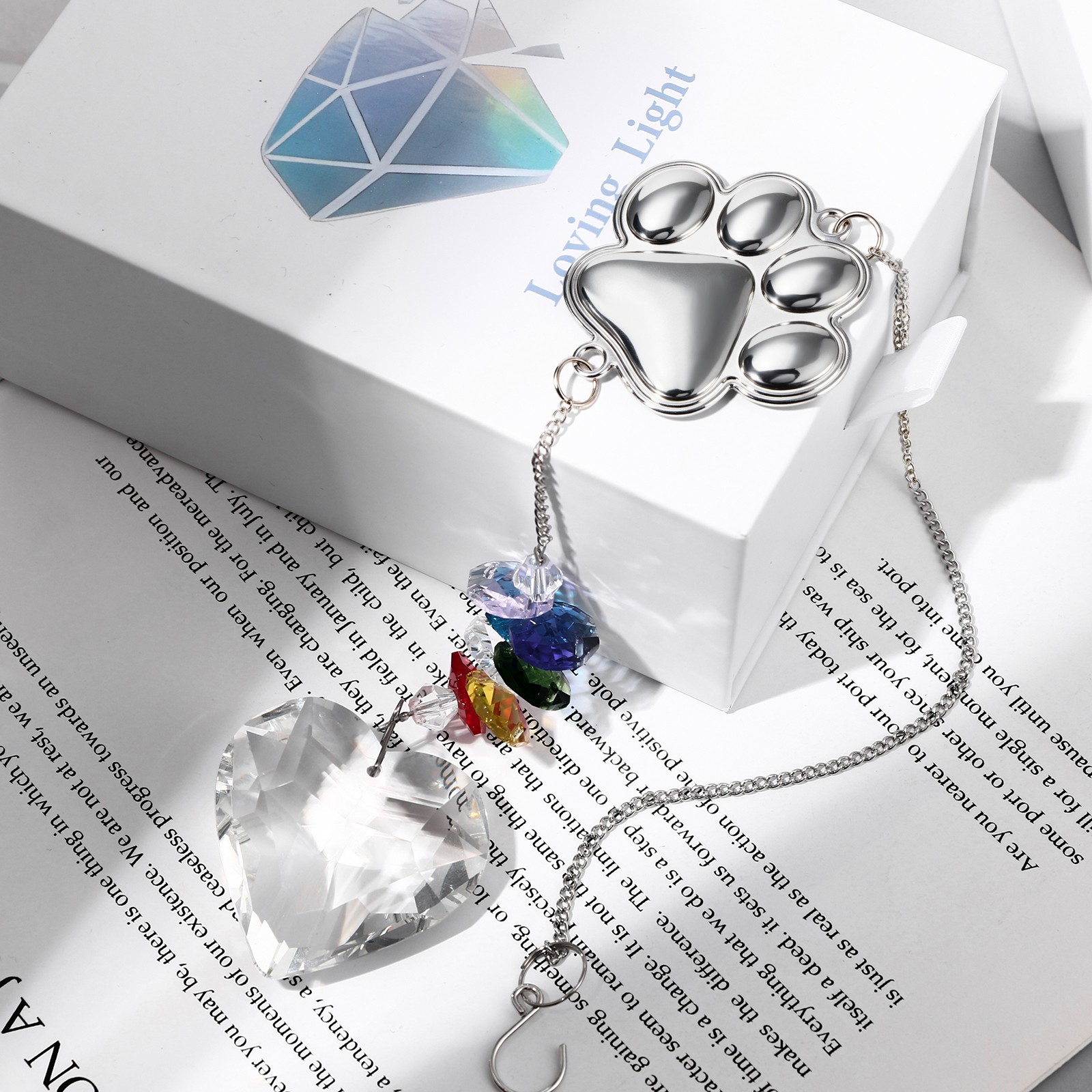 Pet Memorial K9 Crystal Light Catcher with Paw Pendant Sympathy for Cat Dog Loss