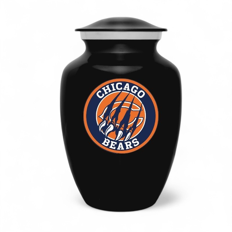 Chicago Bears Football Style Cremation Urn Adult Ashes Black Metal 8 Inch Urns