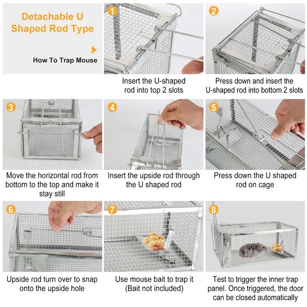 2 Pack Rat Trap Cage Humane Live Rodent Trap Cage Galvanized Iron Mice Mouse Con