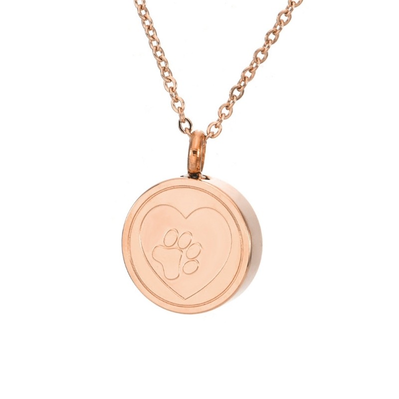 Pet Cremation Jewelry Urn Memorial Ashes Necklace Paws Round Pendants Necklace