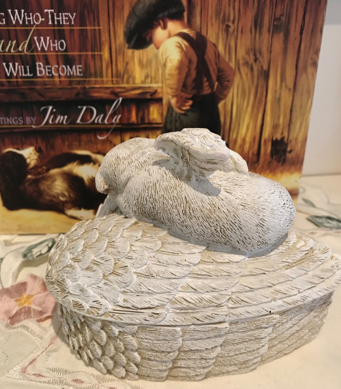 ~❤️PET MEMORIAL Trinket Box Sleeping Angel Dog heart wings Grave Figurine 11cm❤️