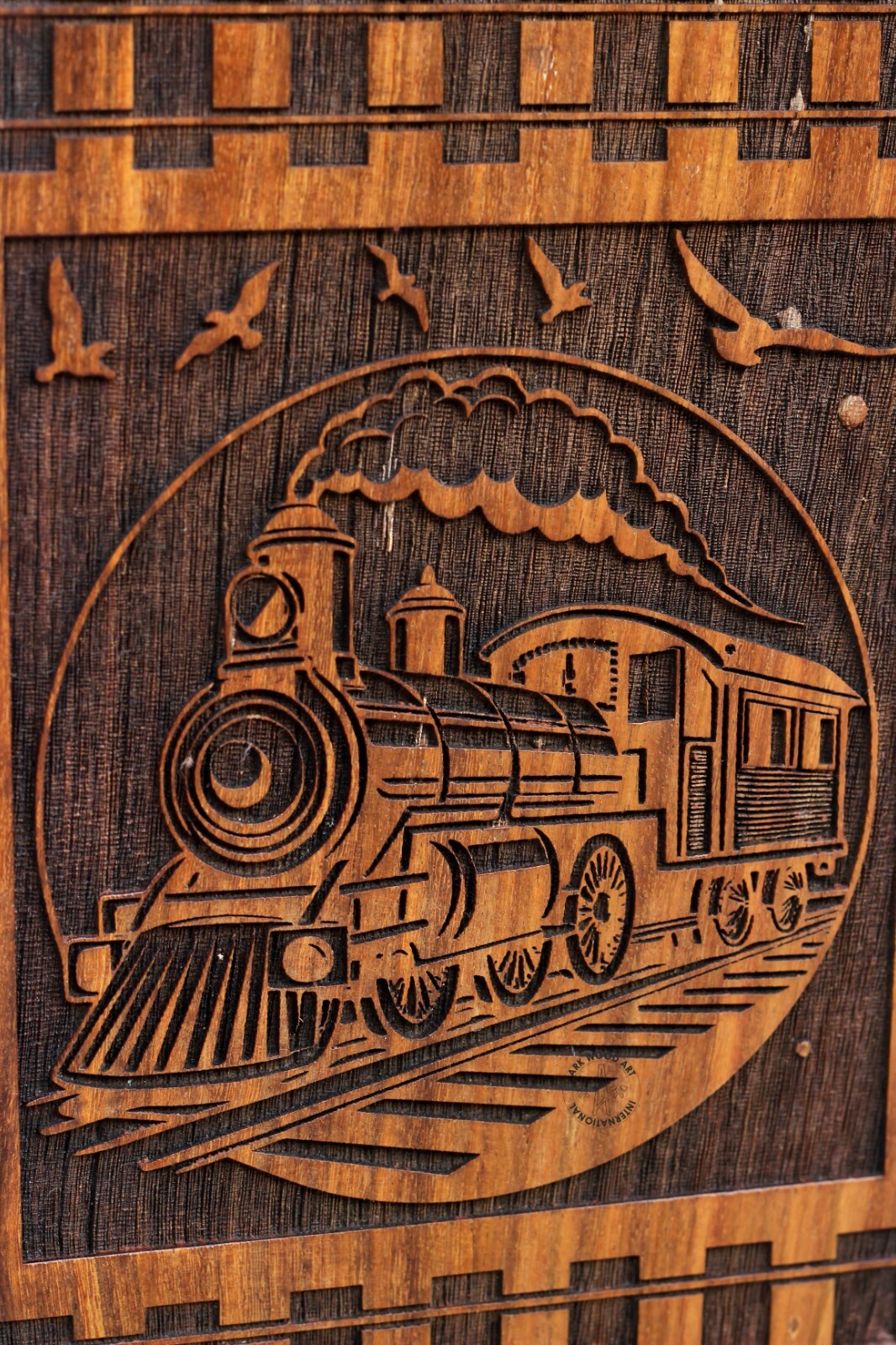 burning Train steam Engraved Train Whistle Wooden Urns Box for Human Ashes Male