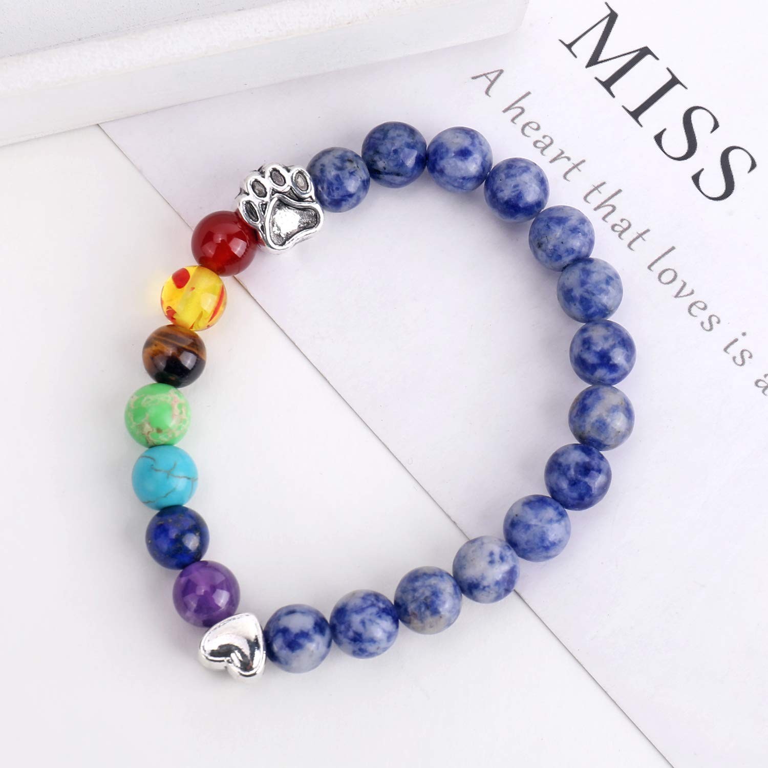 Pet Memorial Gifts, Rainbow Bridge Bracelet for Beloved Dog Cat, 8MM Mixed Co…