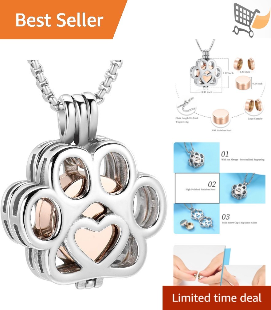 Pet Cremation Jewelry Stainless Steel Urn Necklace Keepsake for Dog Cat Ashes