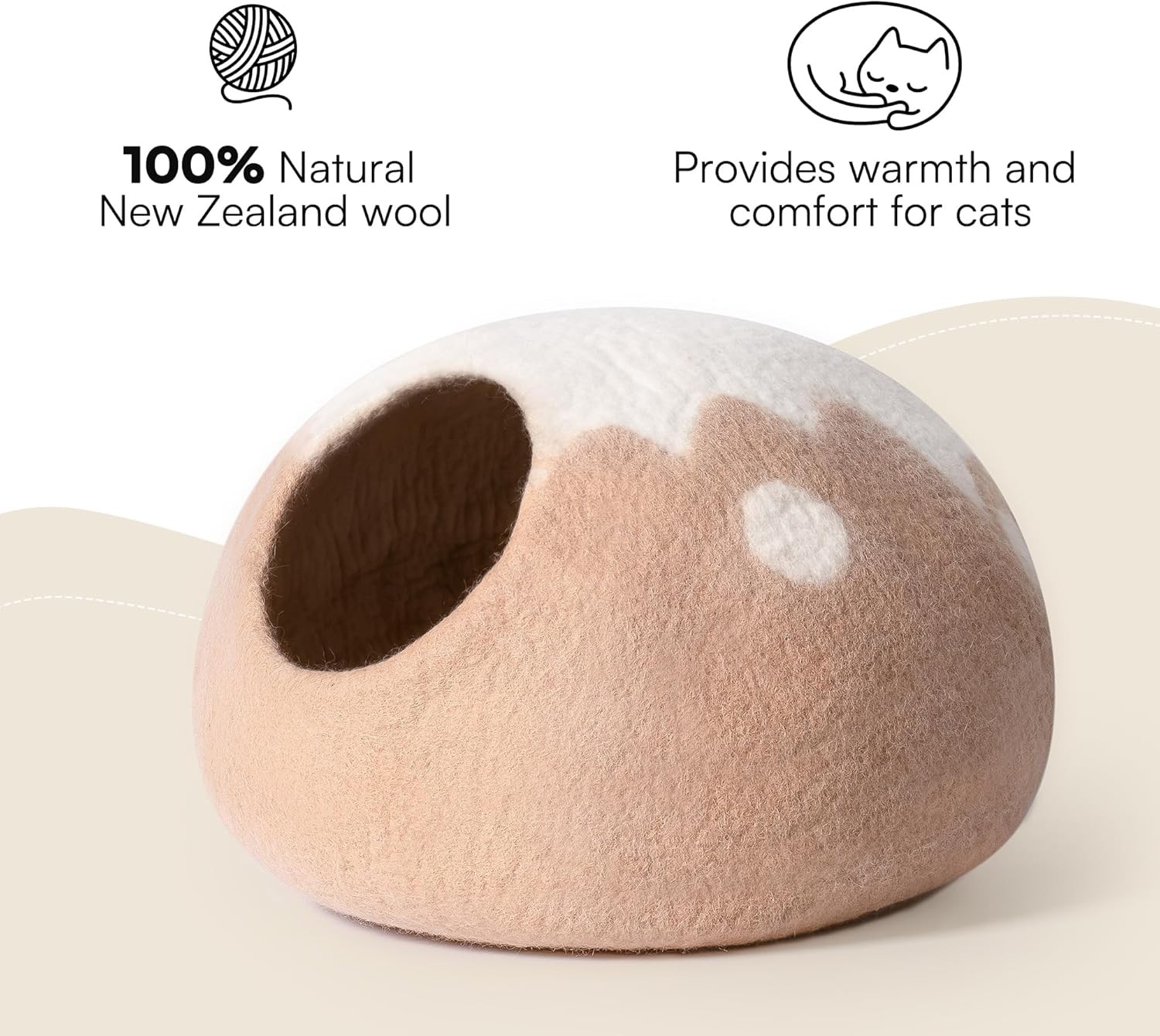 Cat Cave Bed MEWOOFUN Handmade Wool – Natural Felt Hideaway House For Indoor Cat