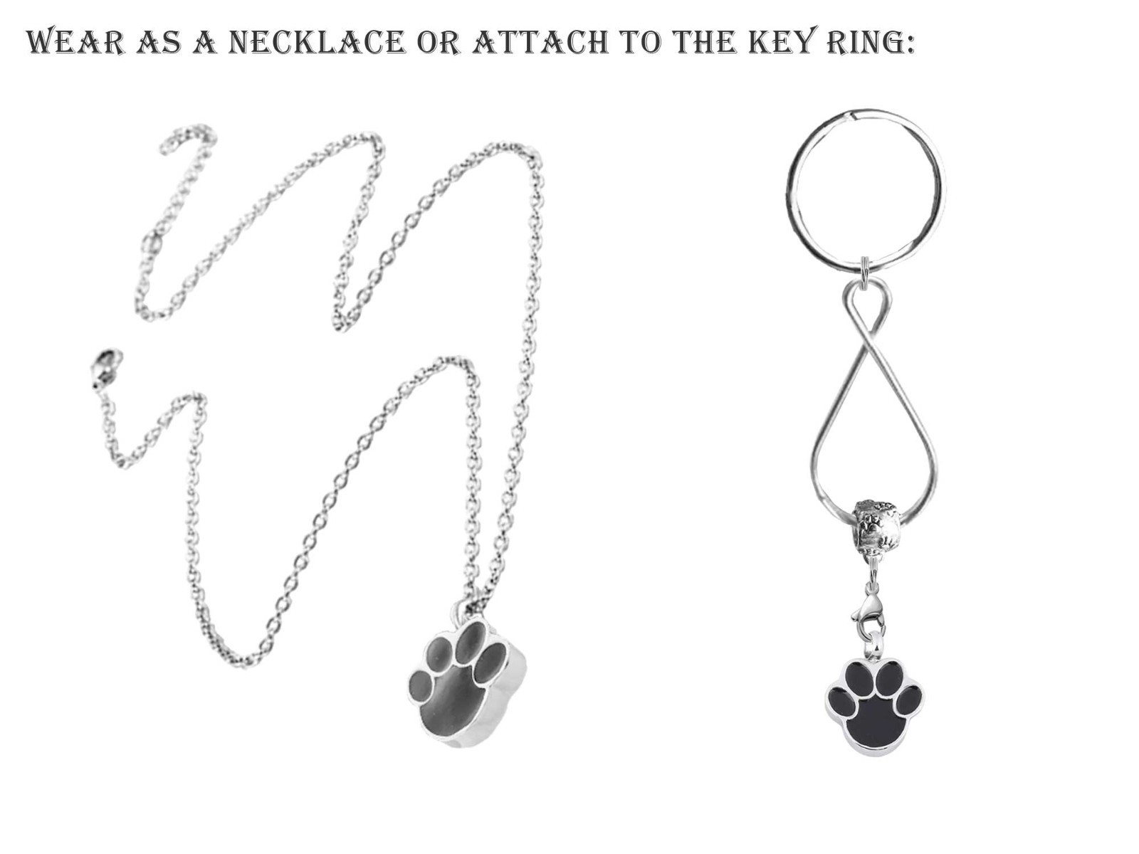 Paw Print Pet Keepsake Urn Interchangeable Necklace or Key Ring Dog Cat Memorial