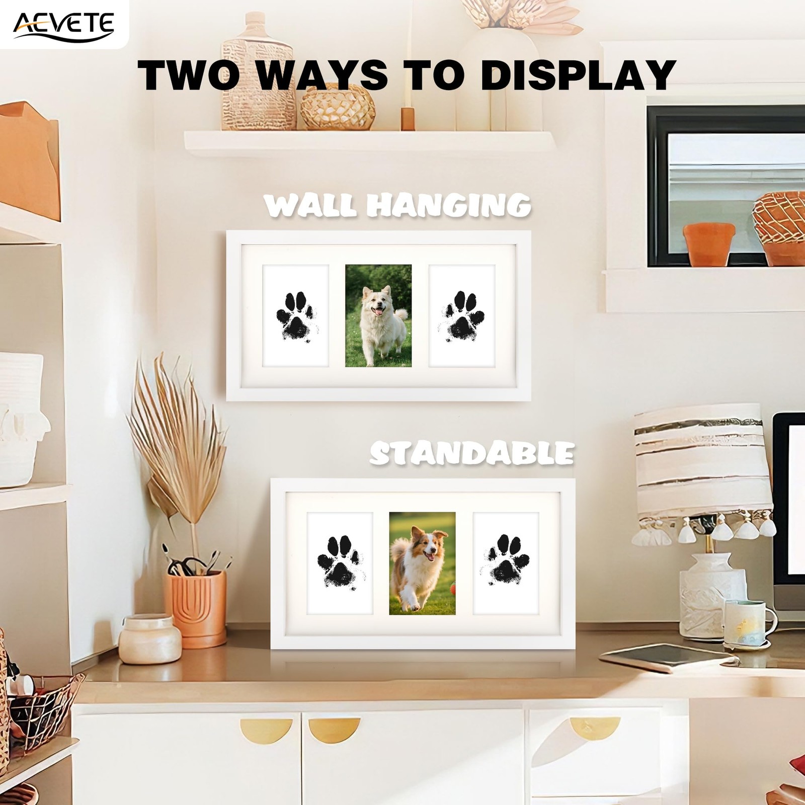 Dog Paw Print Kit with Frame, Inkless Paw Print Kit for Dogs and Cats, Pet Me…