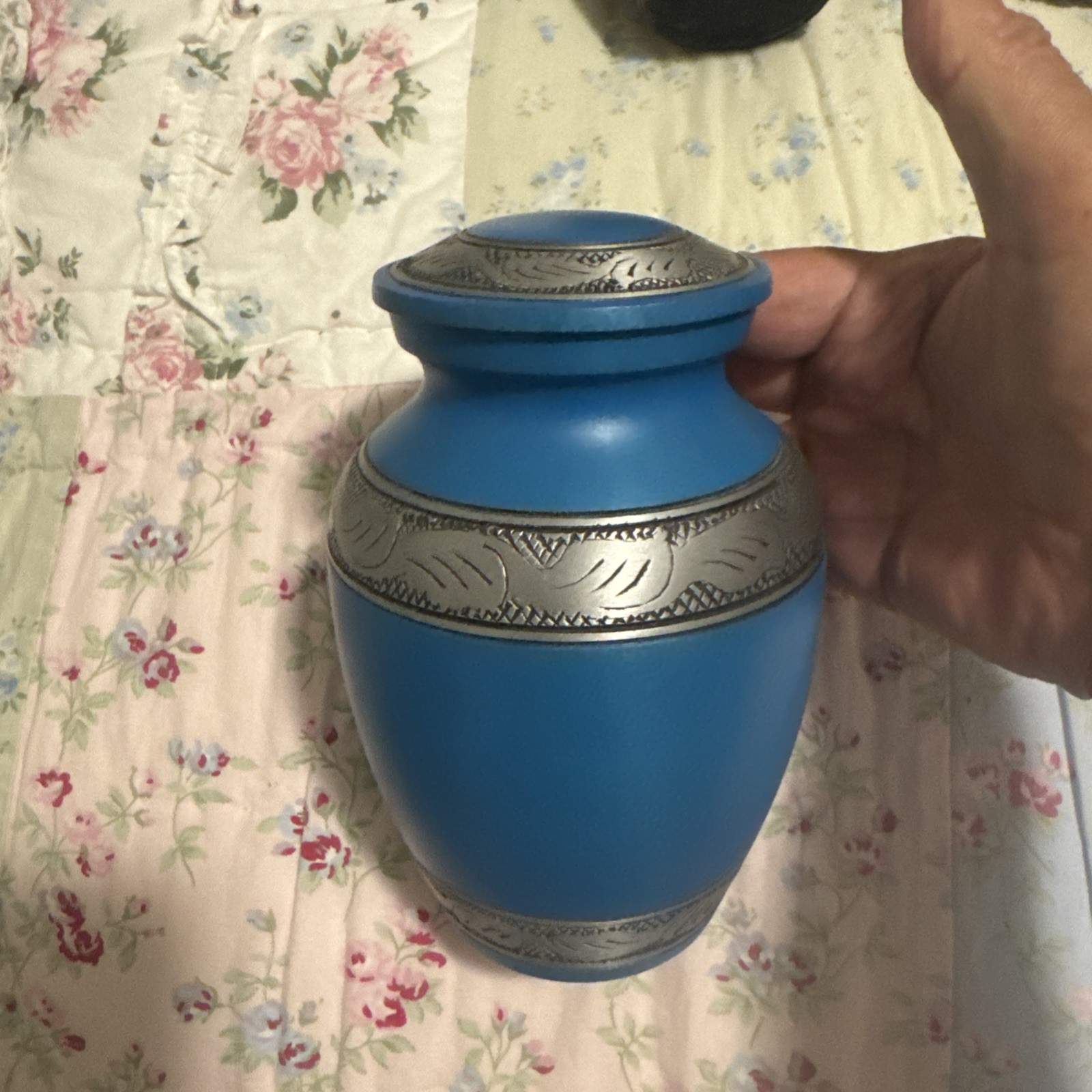 Silver Banded Blue Pet Urn For Dogs or Cats