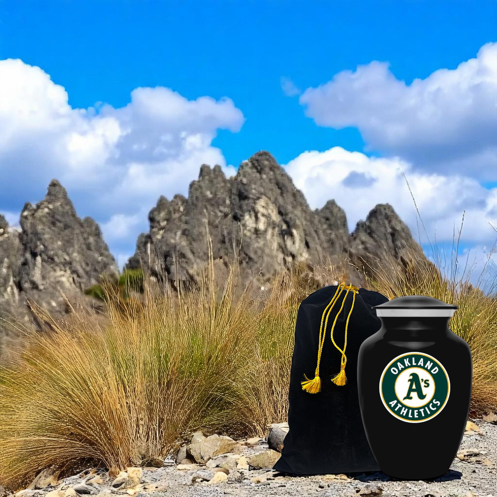 Oakland Athletics Baseball Style Cremation Urn Adult Ashes Black Metal 8 In Urns