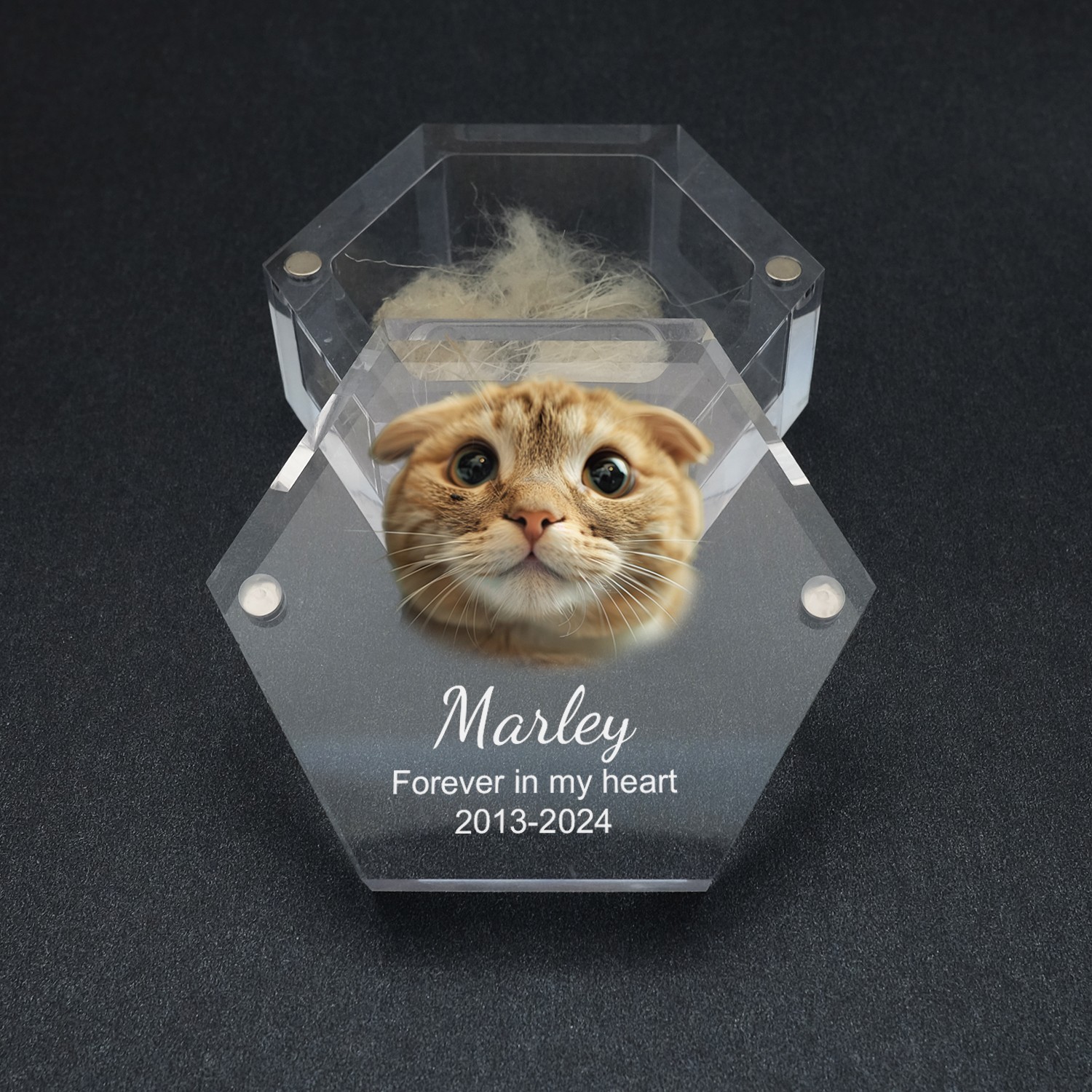 Personalized Pet Hair Box Dog and Cat Fur Custom Keepsake Box Photo Memorial Box