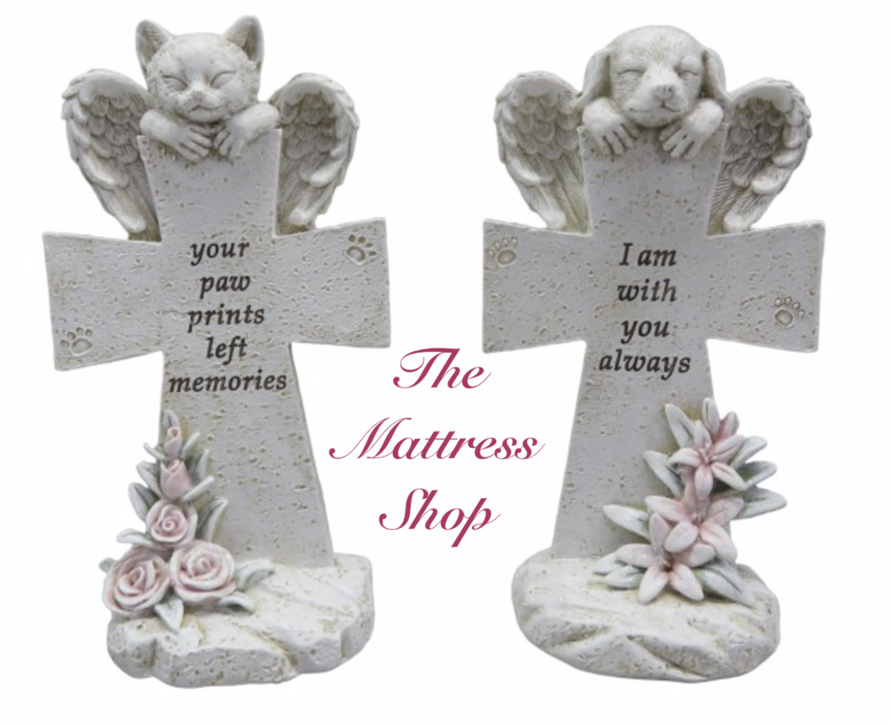 ~❤️~PET MEMORIAL Sleeping Angel Cat/Dog wings Cross Plaque Statue Figurine 18cm