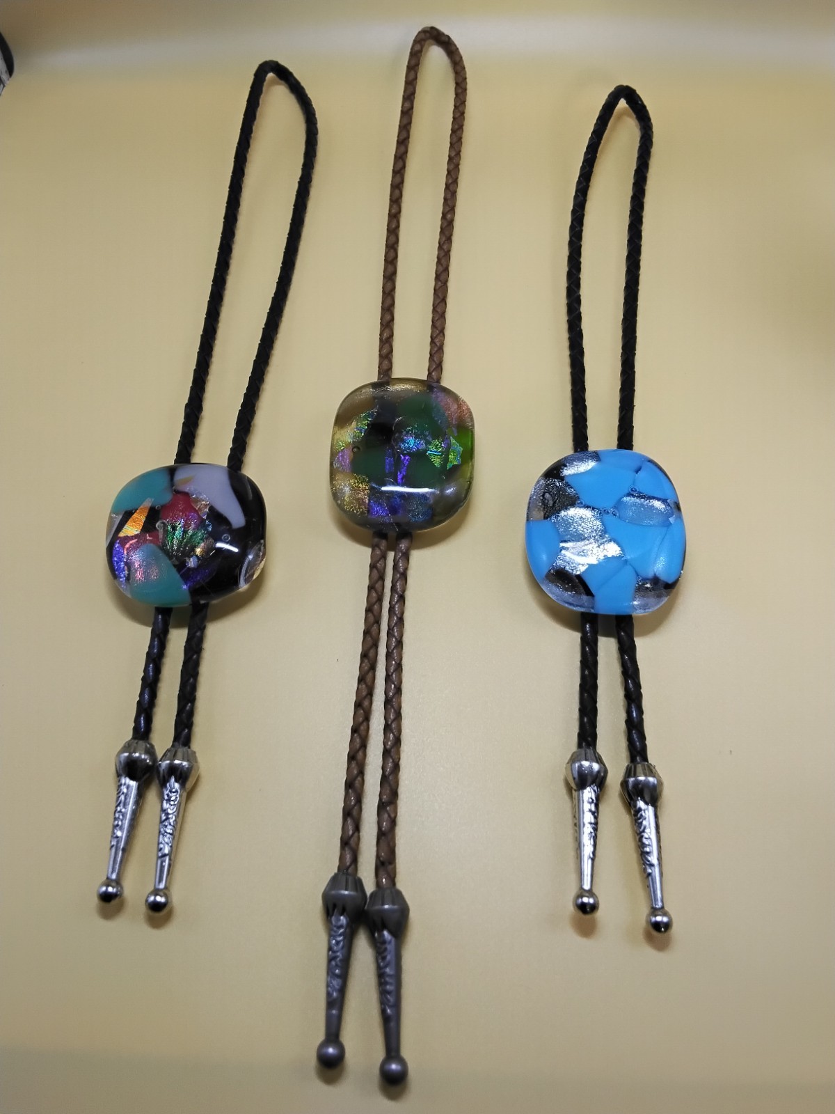 Dichroic Bolo for Pet Cremation Urn | Memorial Bolo | Black Genuine Leather