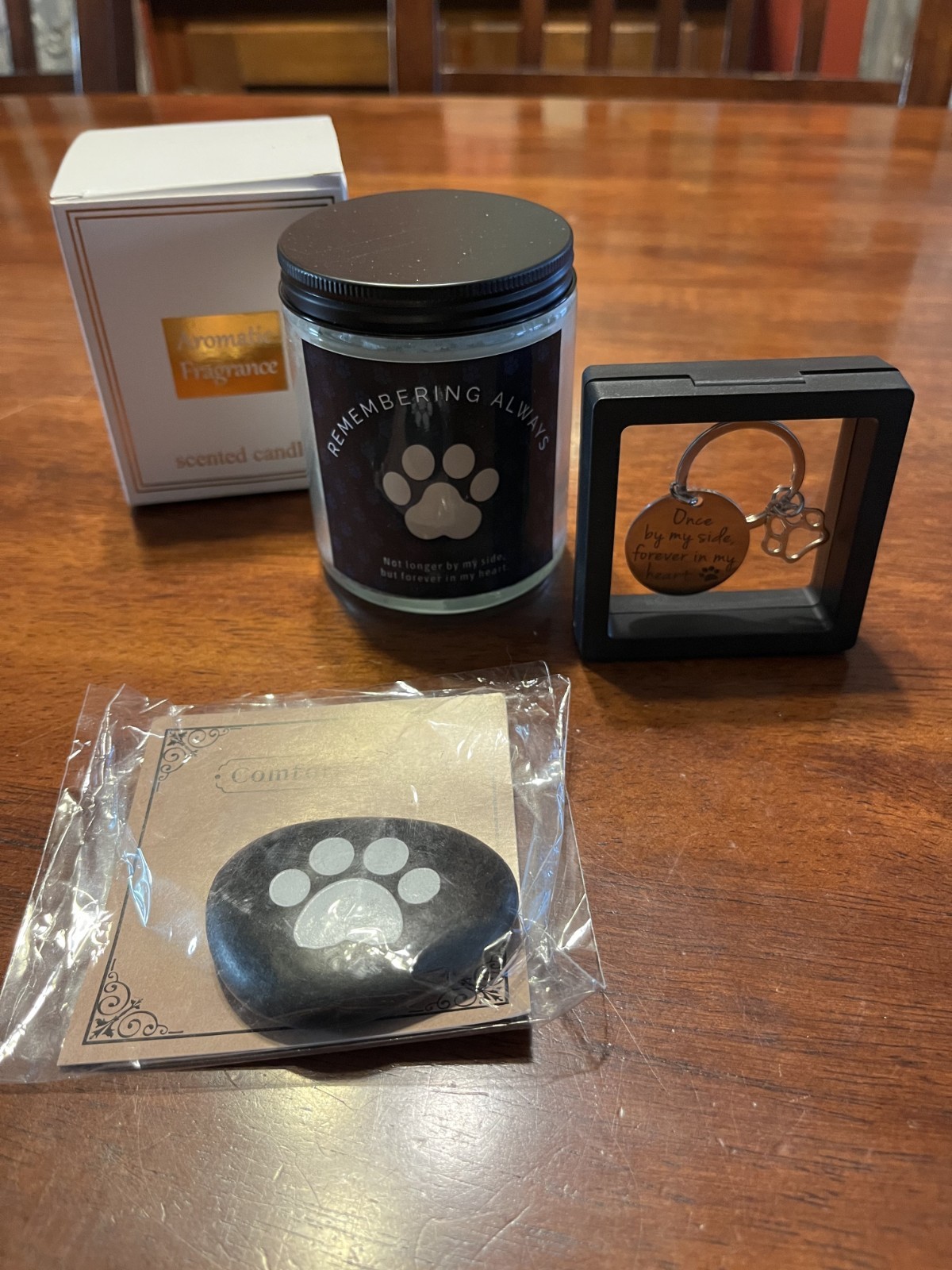 Pet Memorial Gift Lot Candle Keychain Paw Stone Sympathy Dog Cat Remembrance Set