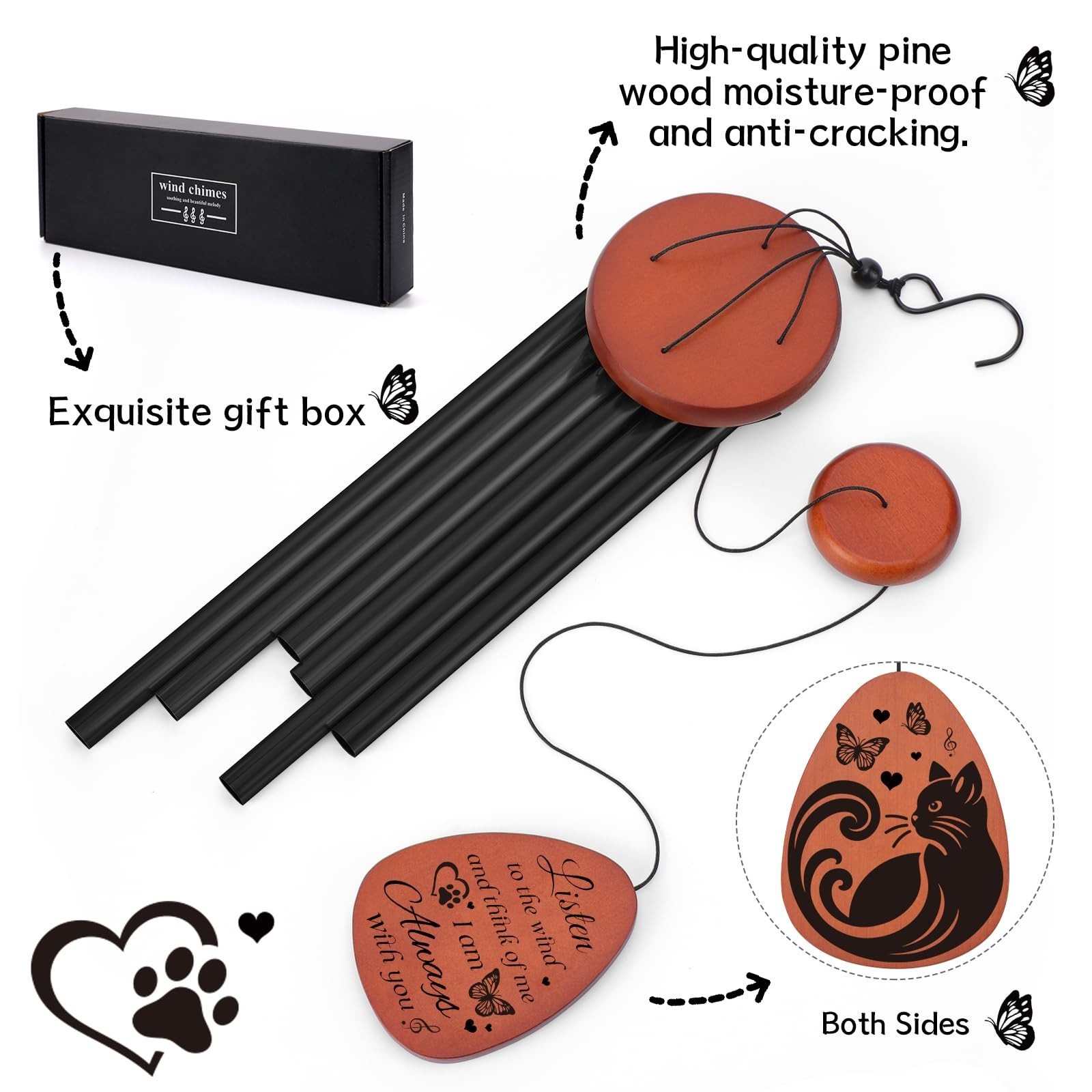 Cat Memorial Gifts Wind Chimes, Personalized Pet Loss Sympathy Gifts to Honor…