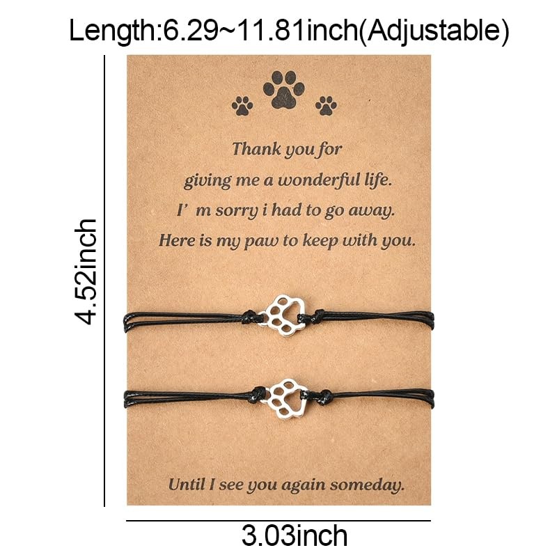 Memorial Bracelet for Pet Loss – Sympathy Paw Print Friendship Small, black