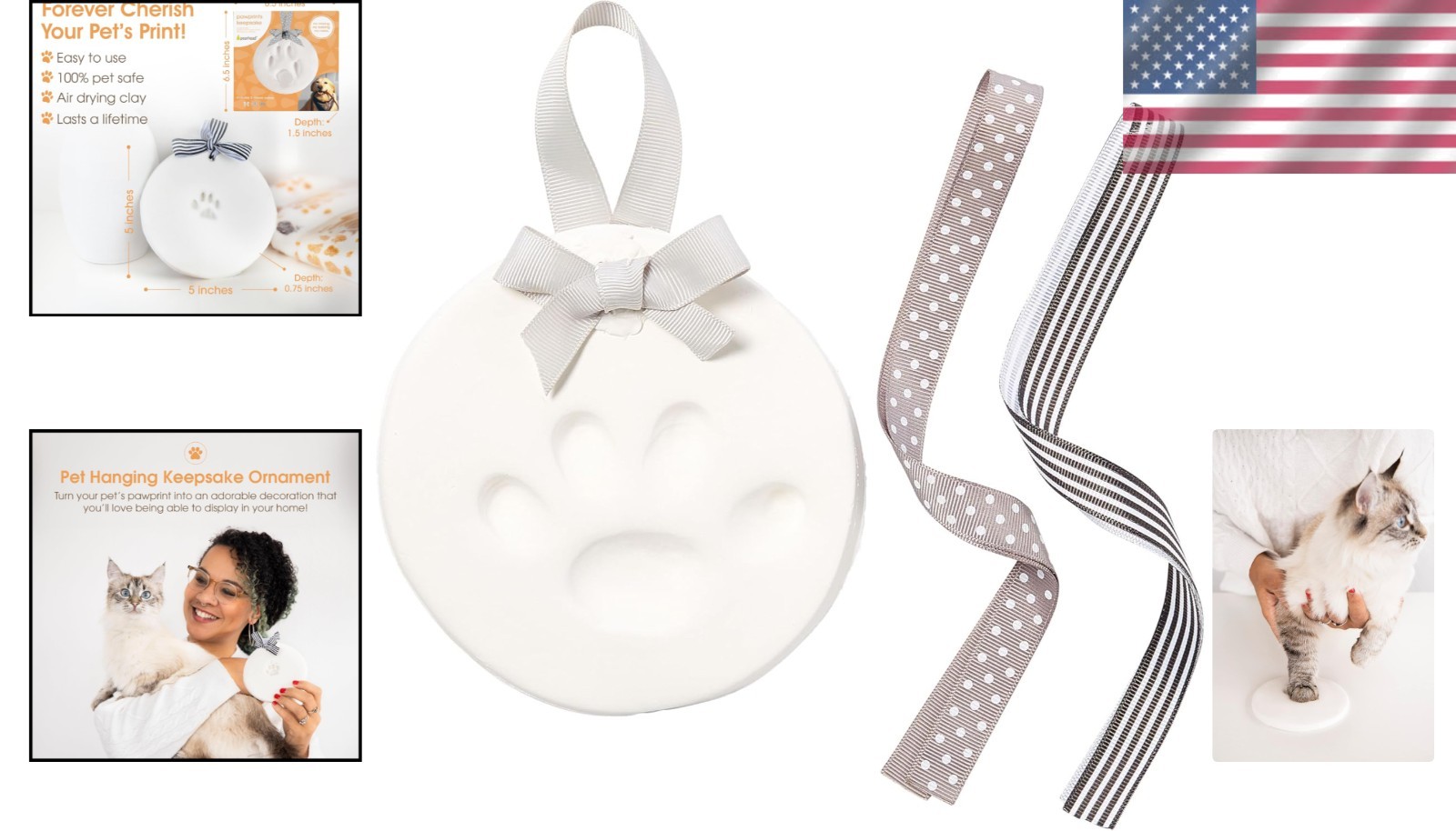 DIY Pet Paw Print Ornament Kit with Ribbons – Heartfelt Memorial Gift