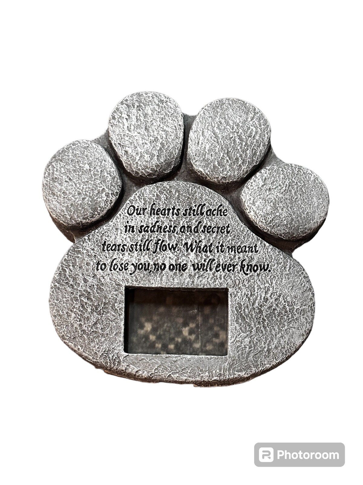 Paw Print Memorial Stone Marker Plaque W/ Sympathy Poem, 3”x2” Picture Slot NEW
