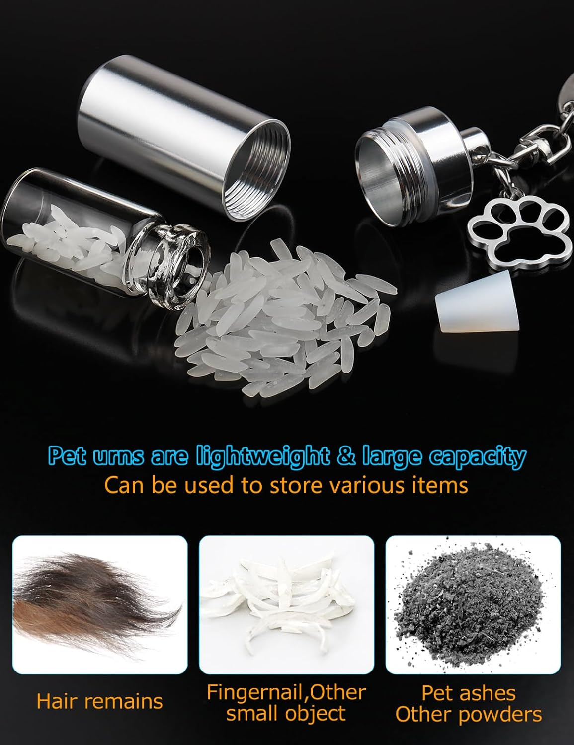 Waterproof Cremation Pet Urns Keychain for Dogs Ashes, Cylinder Cat Dog Urn for