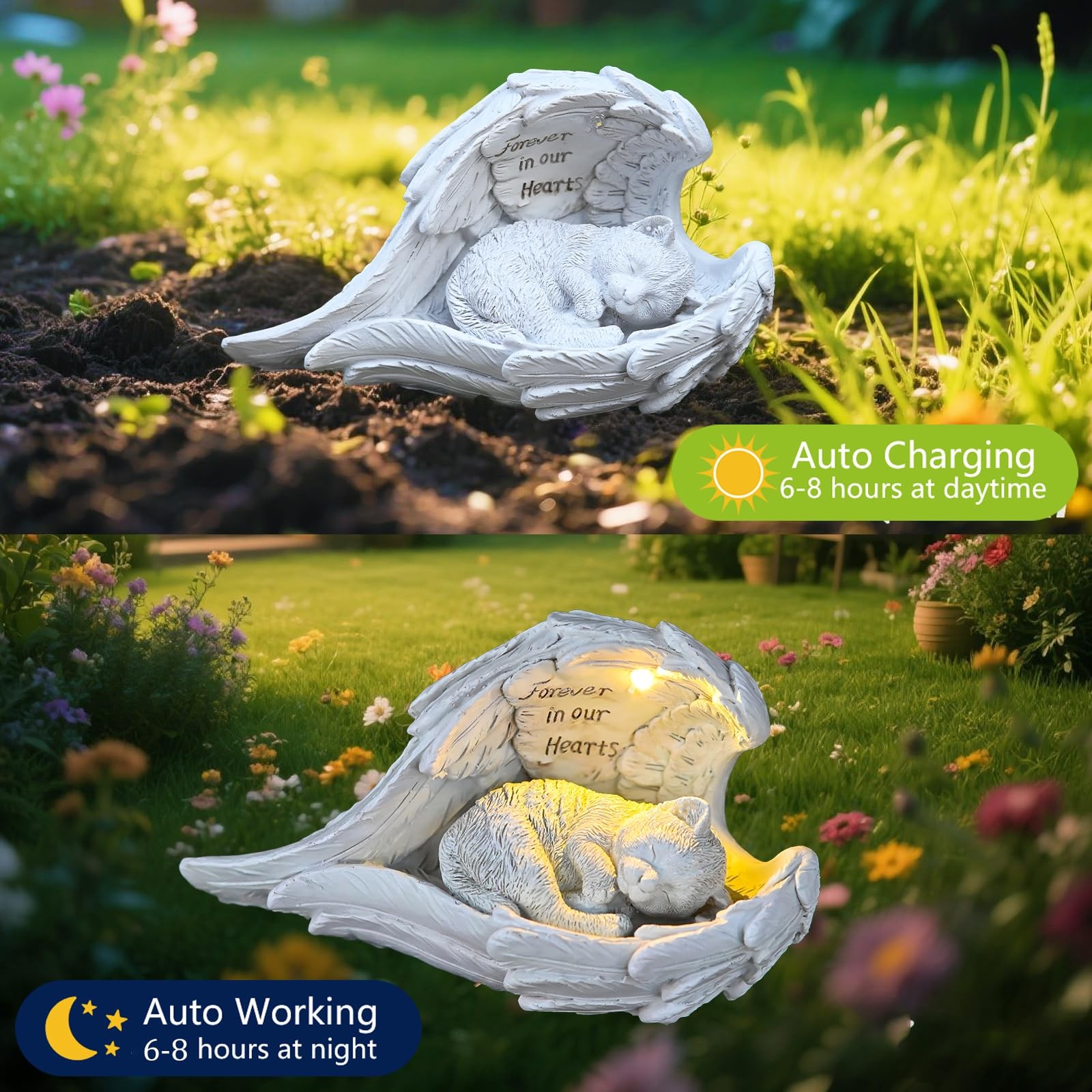 Cat Memorial Gifts for Loss of Cat, Peaceful Sleeping Solar Angel Cat Statue …
