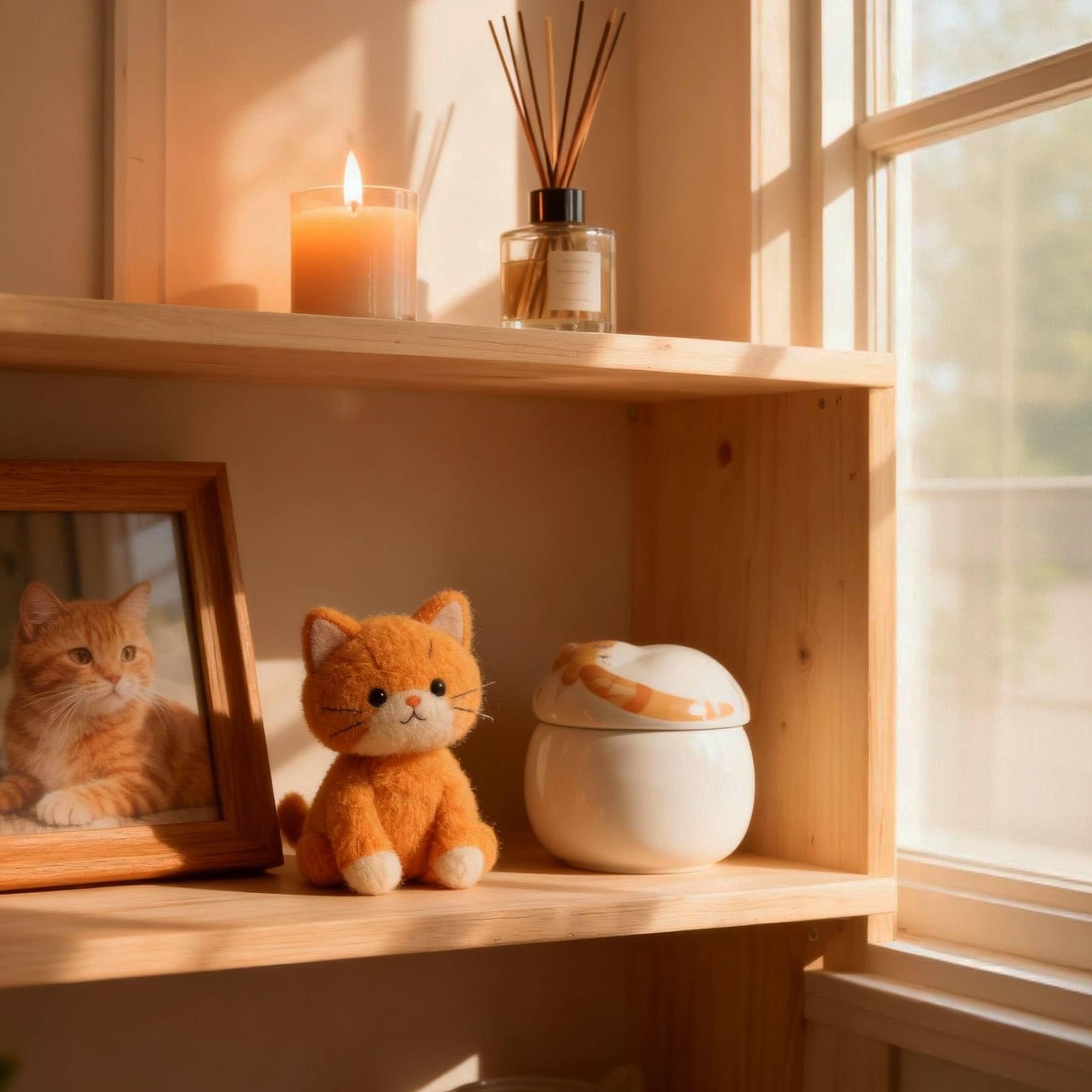 Ceramic Ginger Cat Urn, Memorial for Ashes, Pet Memorial Keepsake, Cat-Shaped…