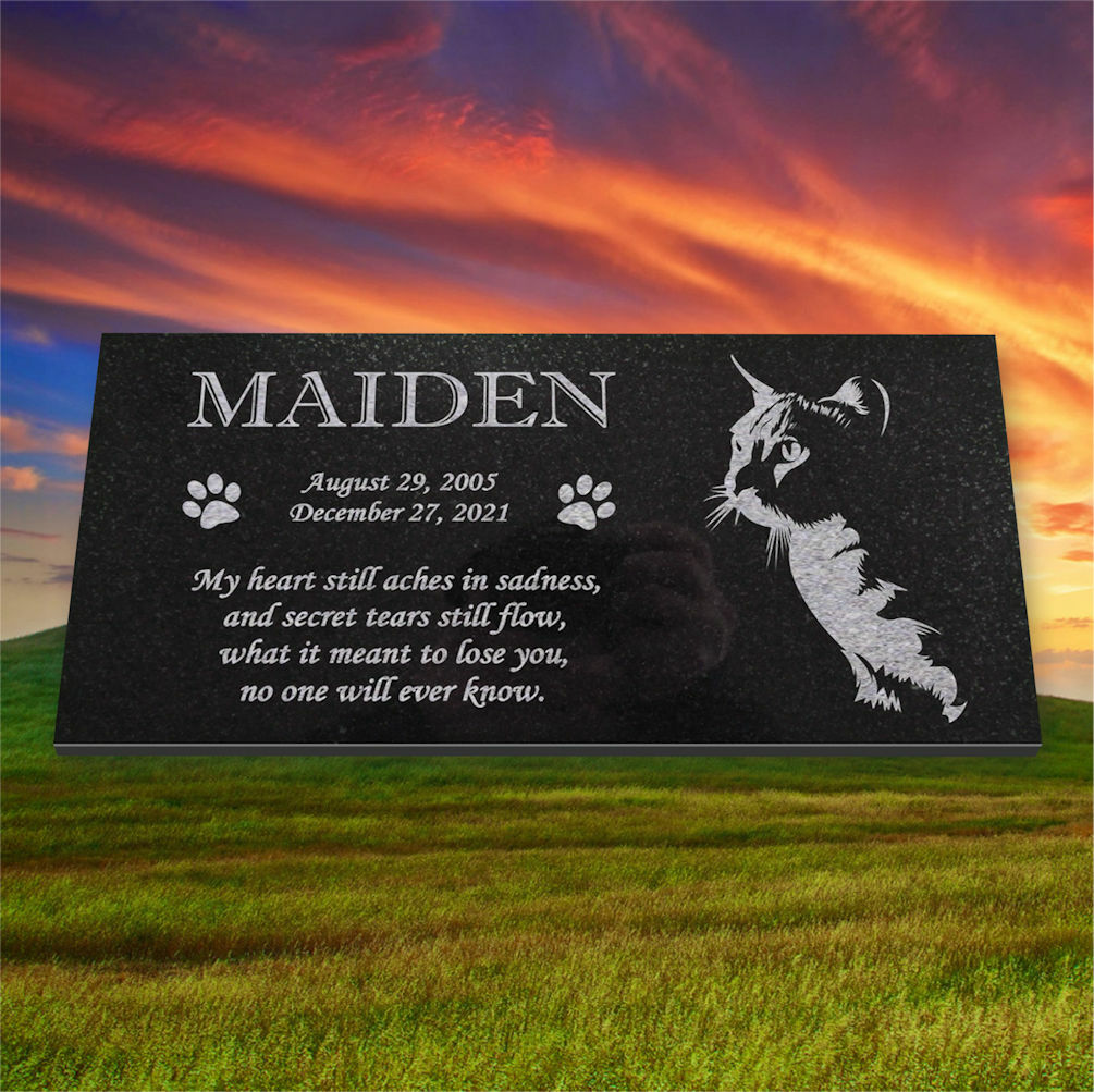 Personalized Cat Memorial – Granite Stone Pet Grave Marker – 6×12 – Maiden
