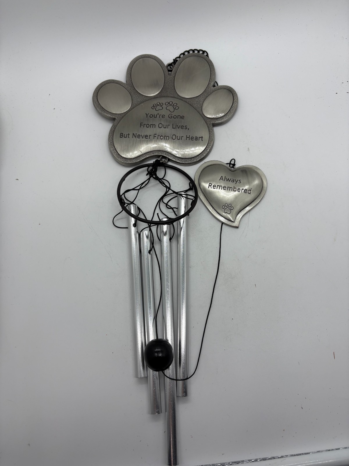 Pet Memorial Wind Chime Paw Print Cat Dog Loss Sympathy Gift Always Remembered