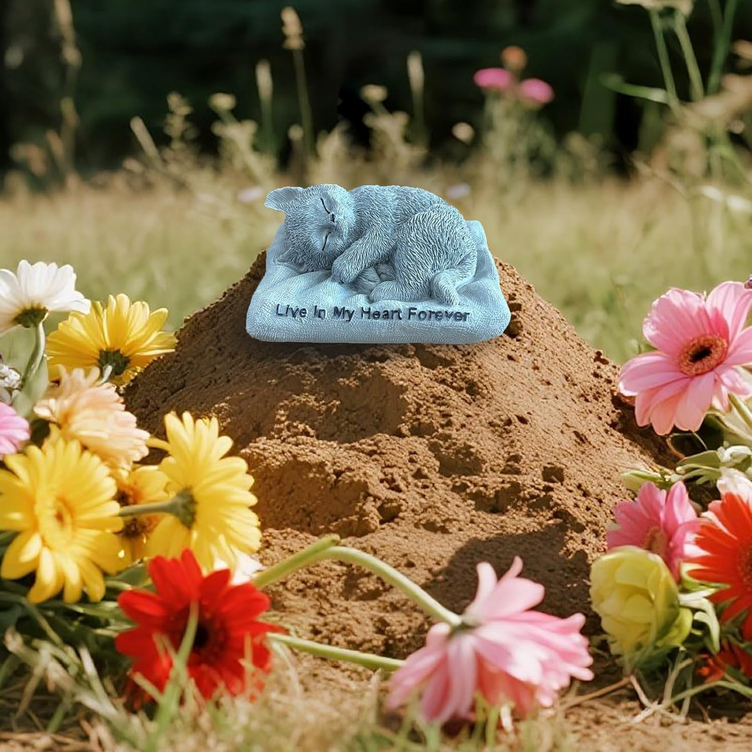 Cat Memorial Stone – Resin Sleeping Cat Statue for Garden & Grave Marker