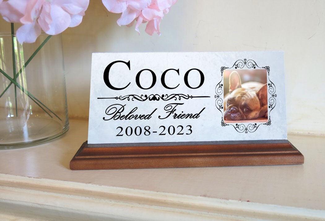 Pet Memorial With Picture for Shelf or Mantel – Solid Marble – 4″ x 8″