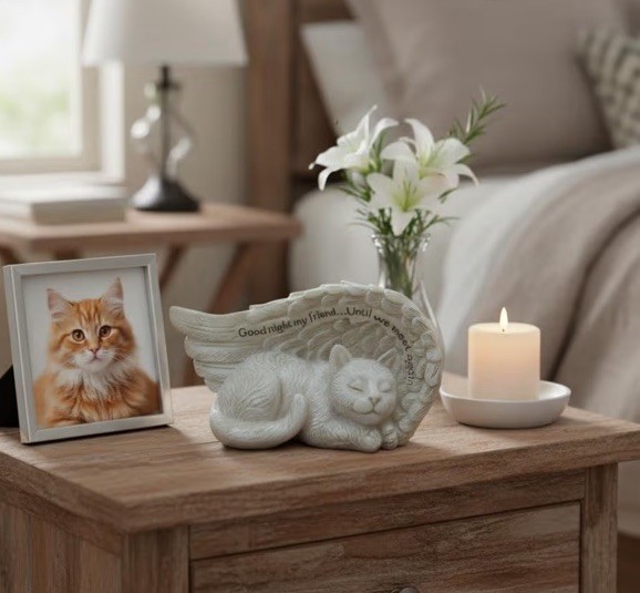 Loving Memory Collection 4″ Cat Peacefully Sleeping in Angel Wing Figurine NIB
