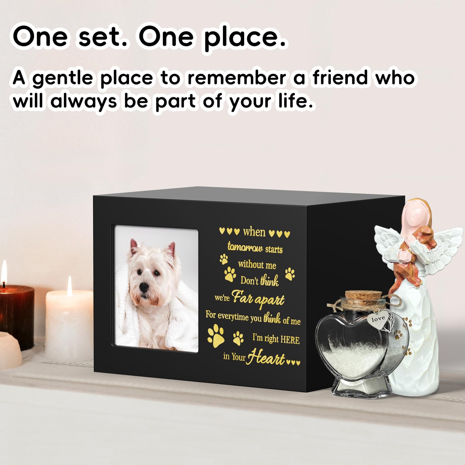 Pet Memorial Urn with Photo Frame, 110 Cubic Inches Wooden Black