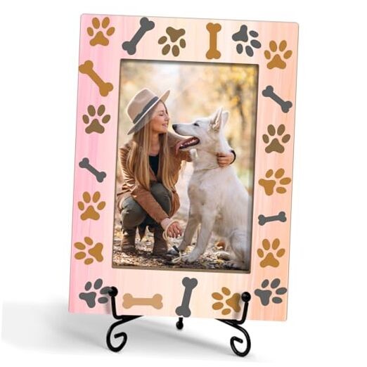 Pet Picture Frame 4×6 Wood – Dog Paw Prints, Gift for Dog Lover, Pet -A