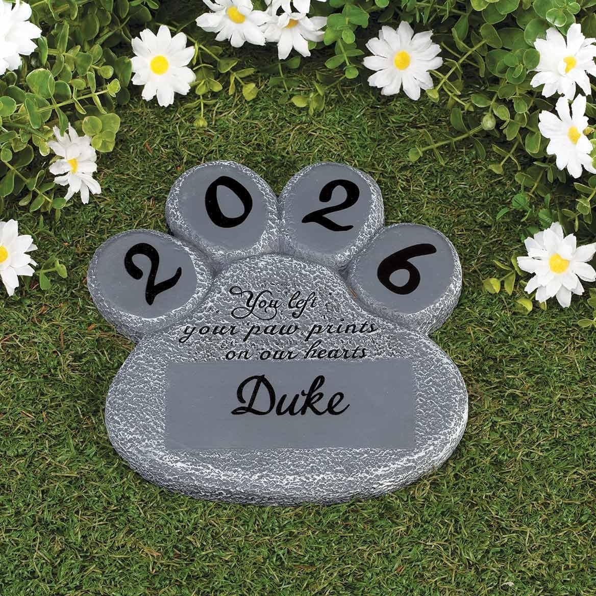 Pet Memorial Garden Stone Personalized NAME YEAR Dog Cat Paw Print Grave Marker