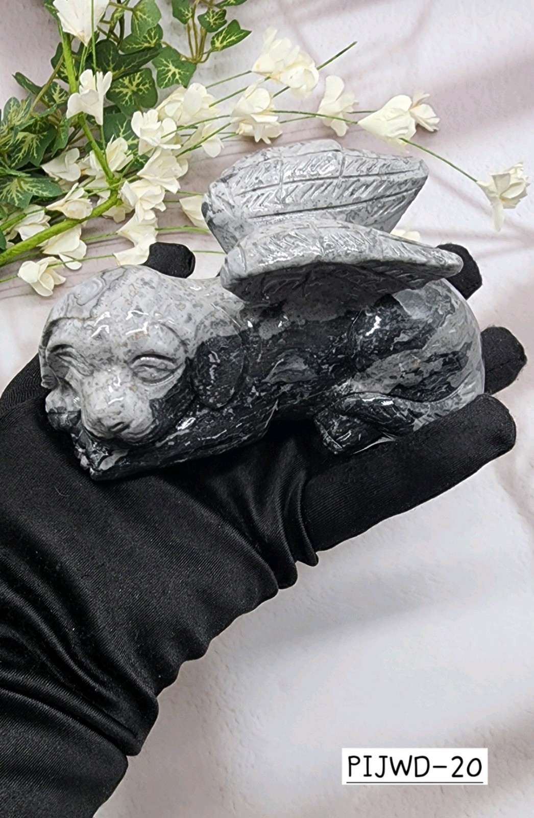 Picasso Jasper, Winged Angel Dog, Pet Memorial, Pet Loss Gift, Gemstone Carving