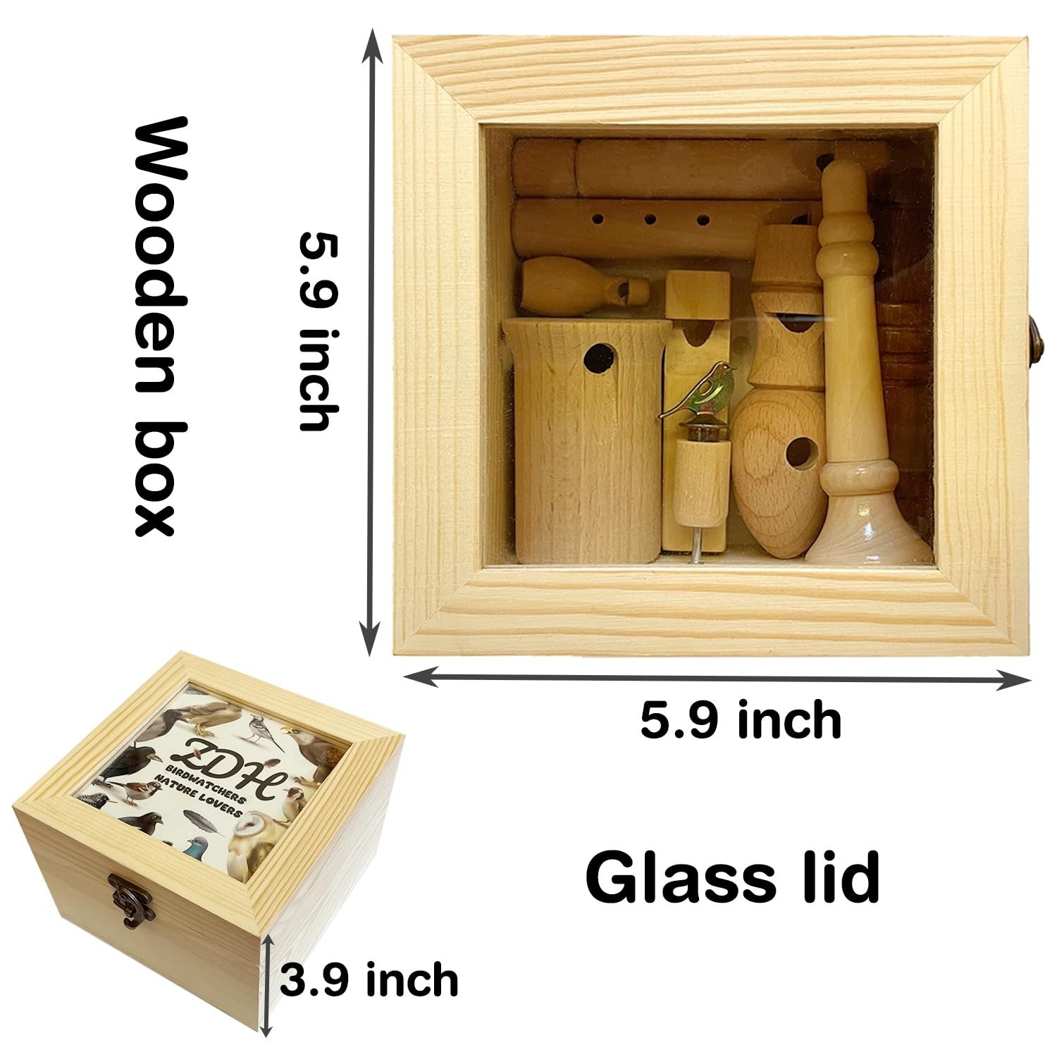 ZDH 9-Piece Wooden Bird Call Set – Handcrafted Bird-Call in Glass Wooden B