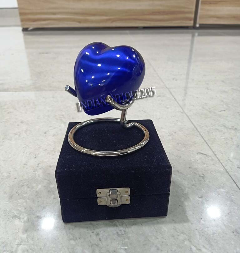 Home Decor Urn Cremation for Ashes Keepsake Blue Heart Urn with Black Box