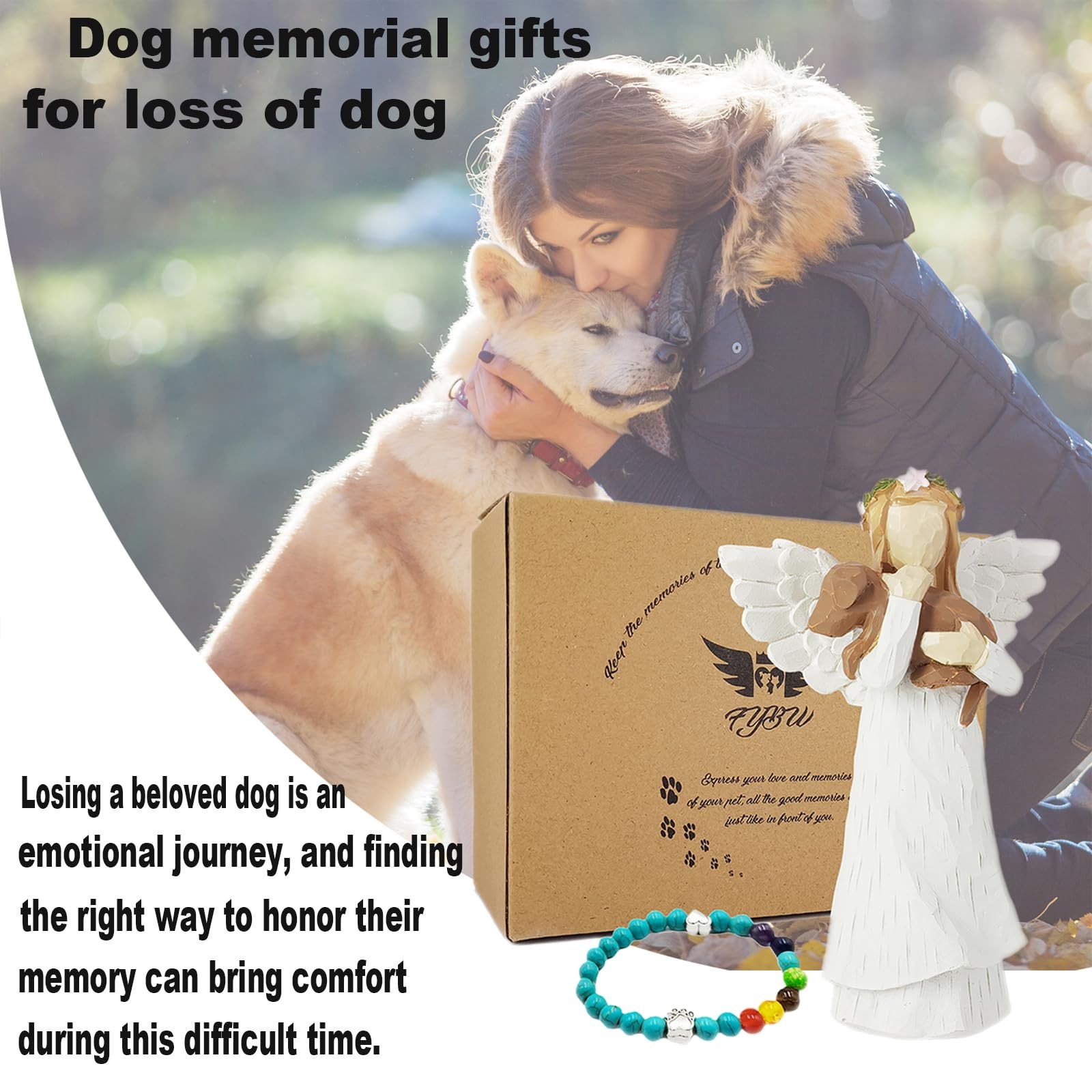 Angel of Friendship Dog Memorial Figurine with Rainbow Bridge Bracelet, 4.9 H…