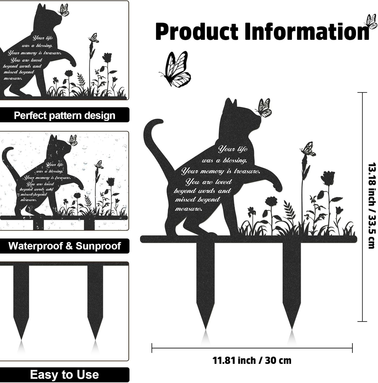 Memorial Pet Grave Markers, Metal Cat Garden Stake Plaque Cemetery Outdoors, Wat