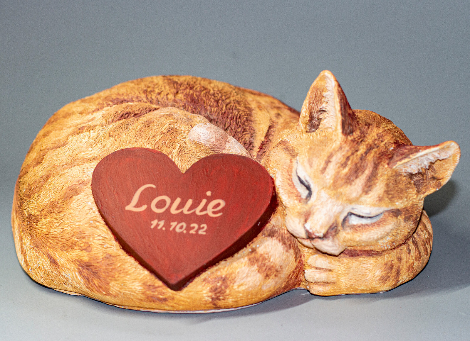 Orange Cat Urn Ashes Pet Memorial Statue Grave Marker Heart Plaque Unique Casket