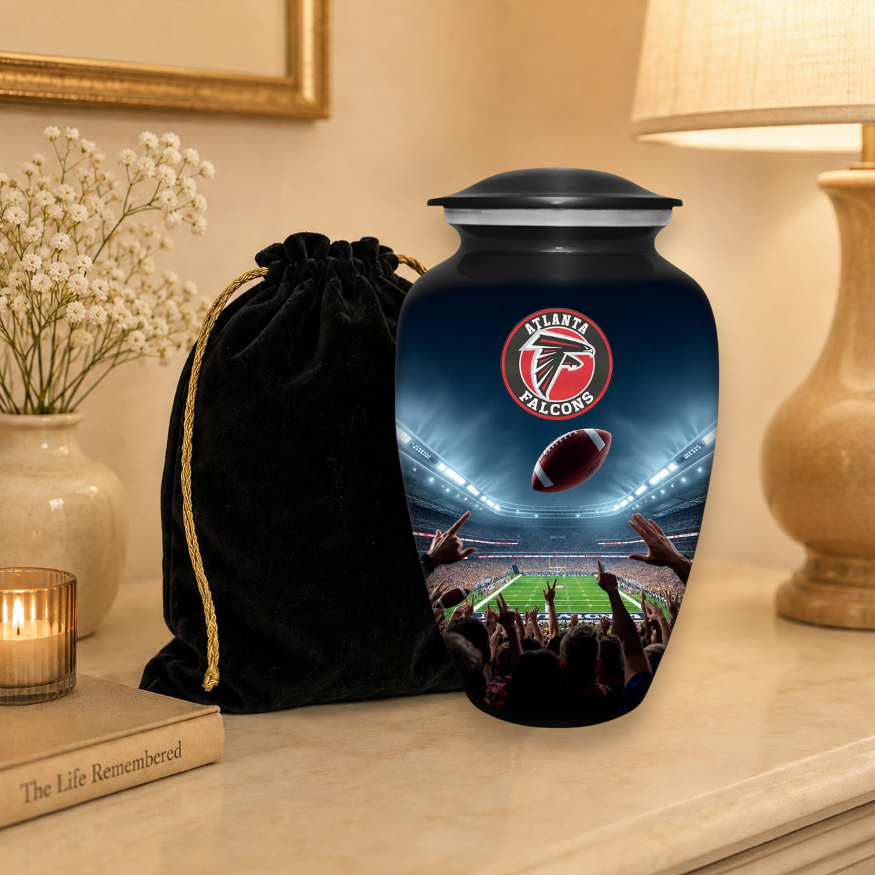 Football Cremation Urn for Human Ashes Adult Large Atlanta Falcons Urns 10.5″