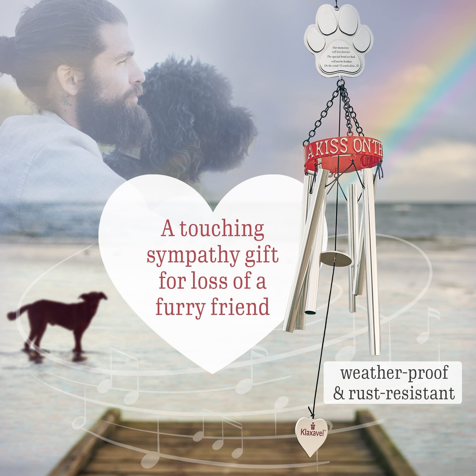 Pet Memorial Wind Chimes – 19″ Rainbow Bridge Pet Memorial Gifts, Thoughtful …