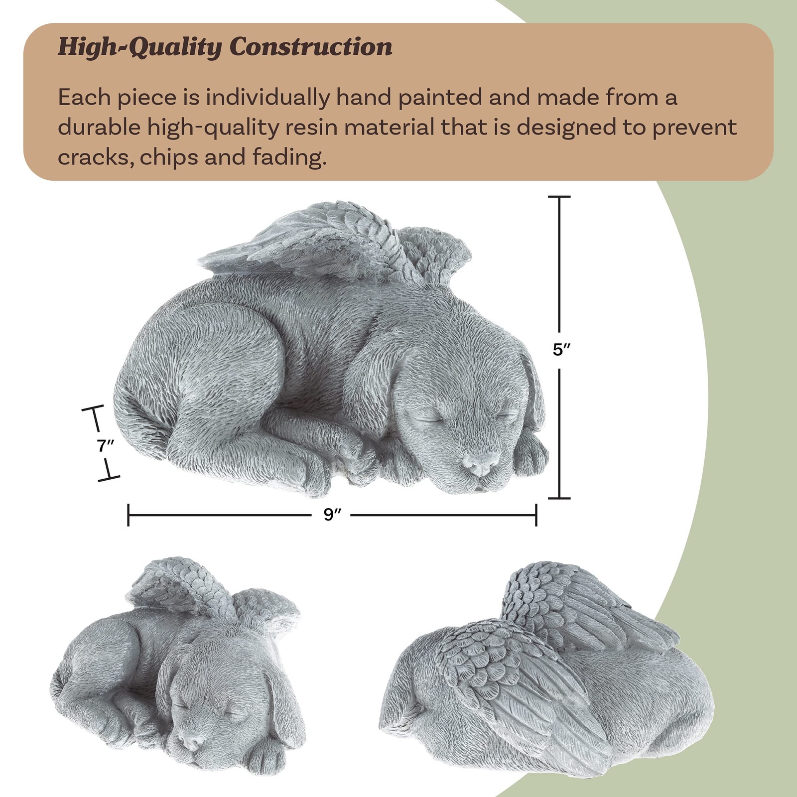 Pure Garden Sculpture Pet Memorial Statue, 9x7x5 inches, Stone Finish