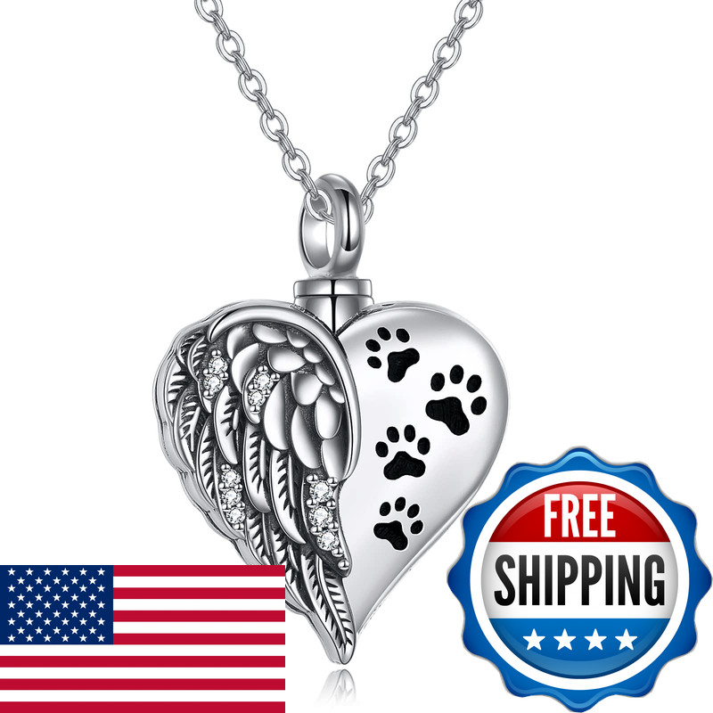 Yfn Sterling Silver Cat Dog Guardian Angel Wings Urn Necklaces For Ashes Pet