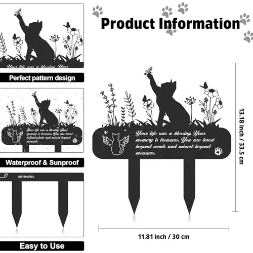 Pet Grave Markers – Metal Memorial Plaque, Waterproof Cemetery Stakes, Pet Cat