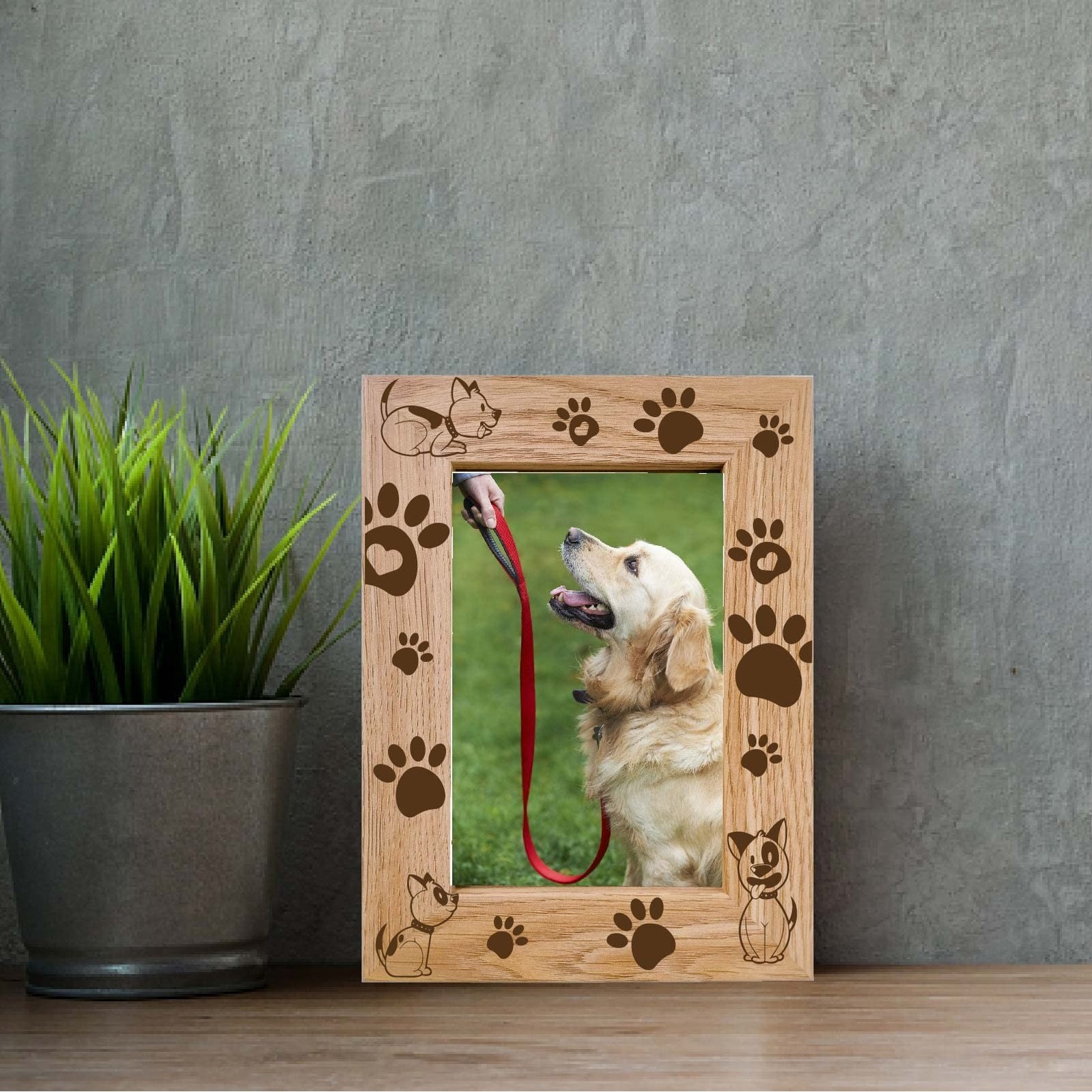 CREATCABIN Engraved Wood Frame Dog Paw Puppy Tabletop 4″ x 6″ Vertical Natura…