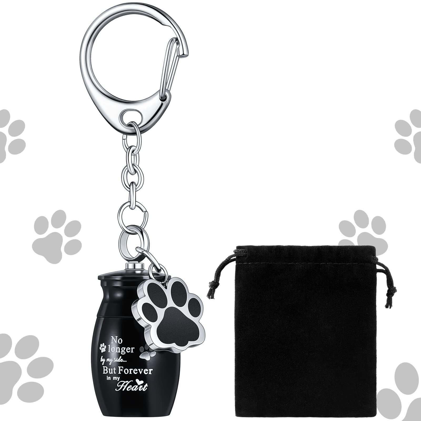 Cremation Pet Dog Urns Keychain Small Black Stainless Steel Memorial Keepsake