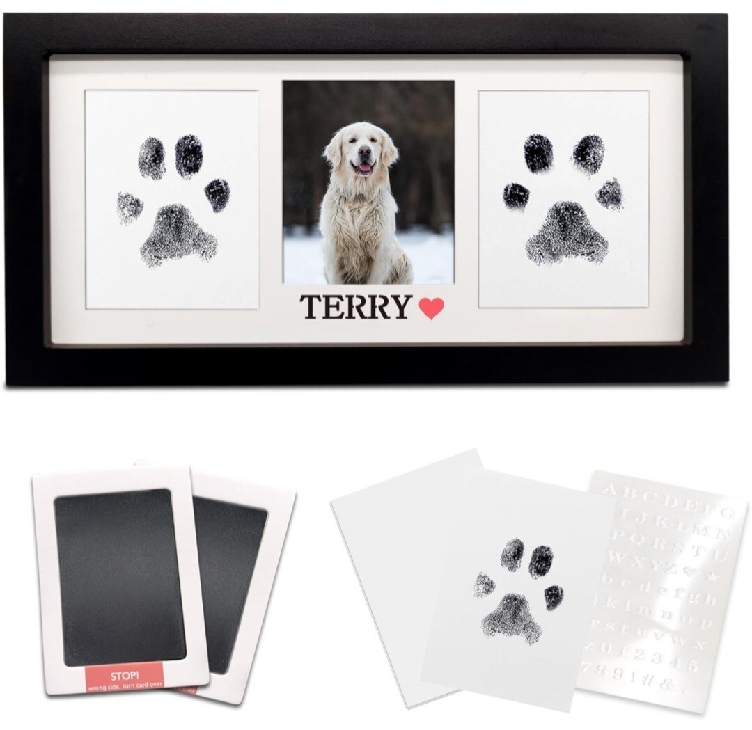 Paw Print Frame & Ink Pads Kit,Dog or Cat Paw Print Kit,2 No Mess Ink Pads fo…