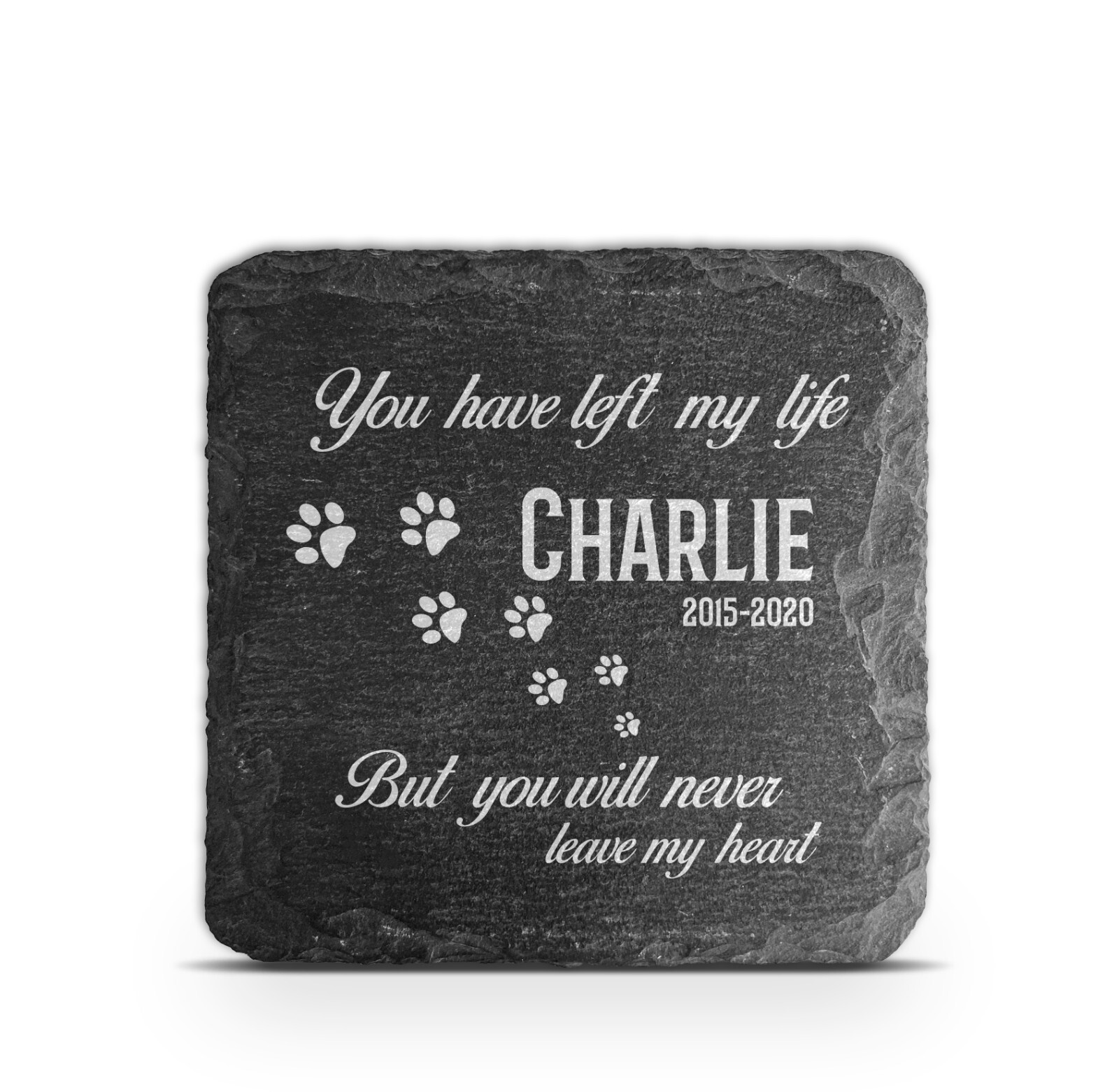 Personalised Pet Memorial Grave marker Heart & Paw Natural Slate stone 10×10 Cm
