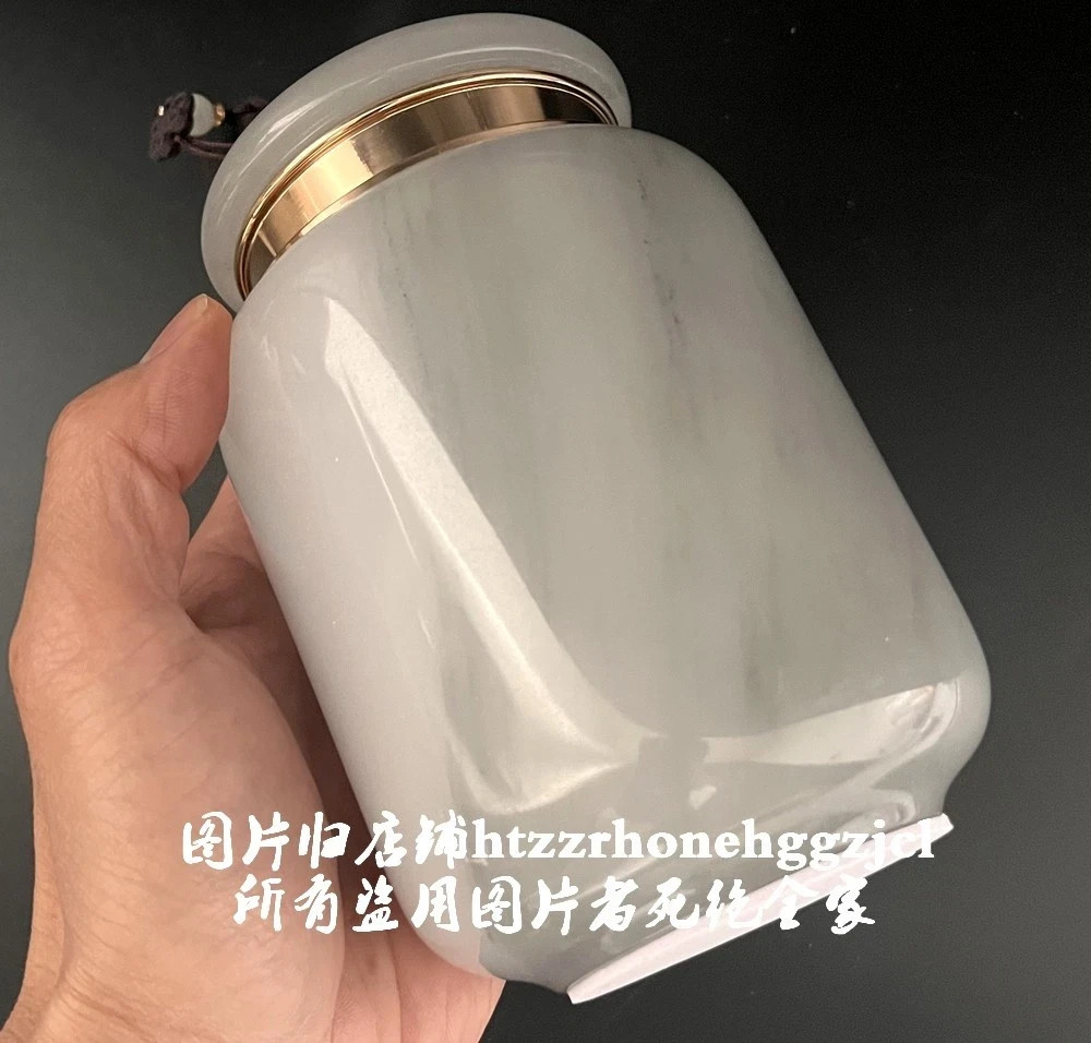 Solid White Jade Stone Pot Jar Pet Animal Cremation Urn Ashes Cemetery Memorial